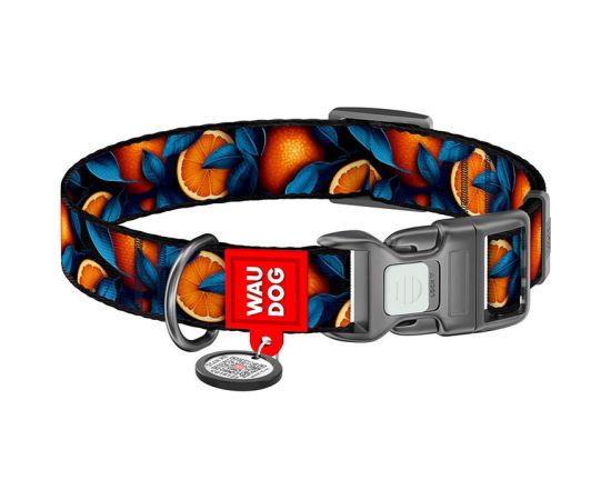 Waudog "Oranges" nylon dog collar with QR code, size XL
