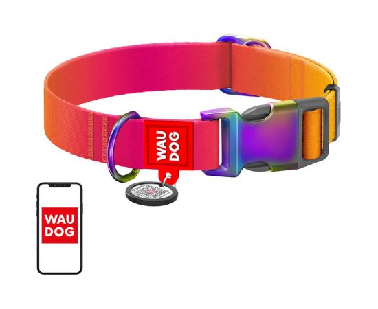 Waudog gradient nylon dog collar with QR code, orange , size M