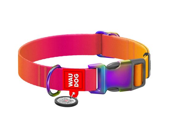 Waudog gradient nylon dog collar with QR code, orange , size M