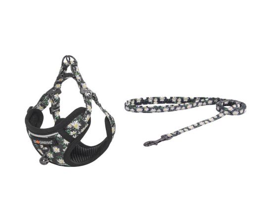 Cat set Dogness harness and leash (Daisy Black)