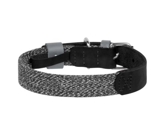 Dog collar made of natural leather and recycled material with QR code Waudog size L, width 25 mm, black