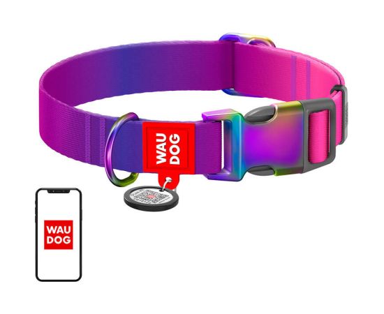 Waudog gradient nylon dog collar with QR code, purple , size L
