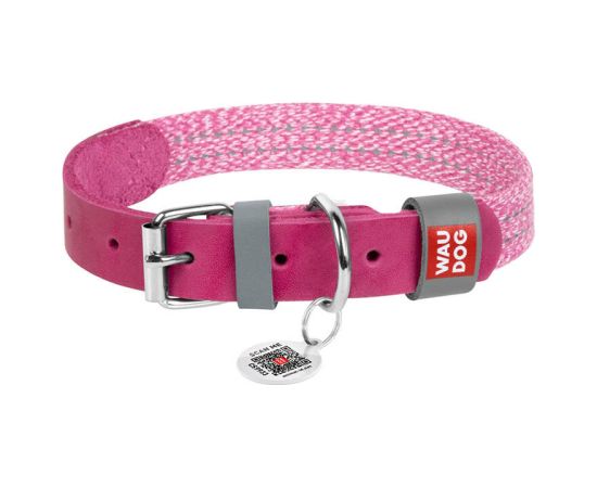 Classic Dog collar with QR code Waudog size L pink