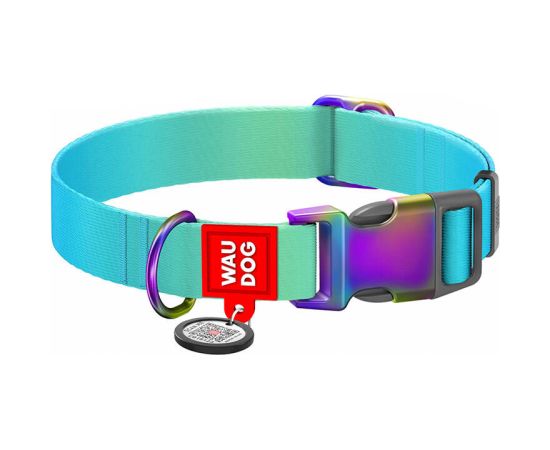 Nylon dog collar with QR code WAUDOG 15 mm wide, 25-35 cm long blue