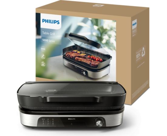 Philips HD6212/90 elektriskais galda grils ar vāku, melns
