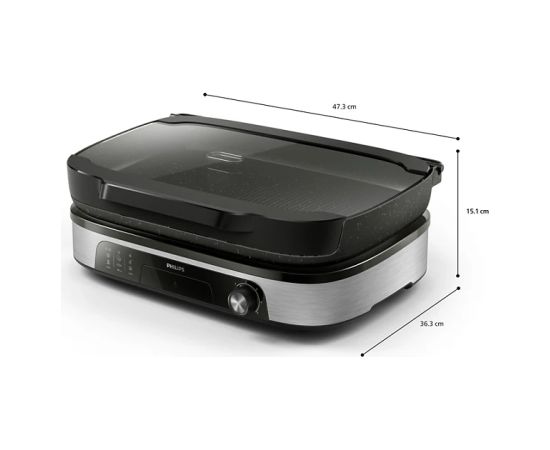 Philips HD6212/90 elektriskais galda grils ar vāku, melns