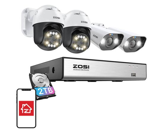 IP Camera ZOSI 2 pcs C296 WiFi 5MP & 2 pcs C182 WiFi 8MP + NVR 8ch + 2TB HDD