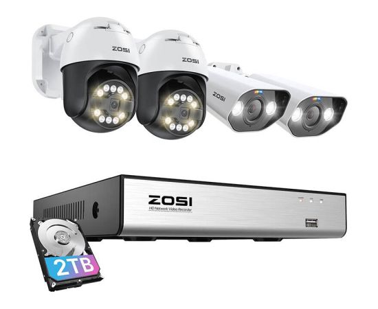 IP Camera ZOSI 2 pcs C296 WiFi 5MP & 2 pcs C182 WiFi 8MP + NVR 8ch + 2TB HDD