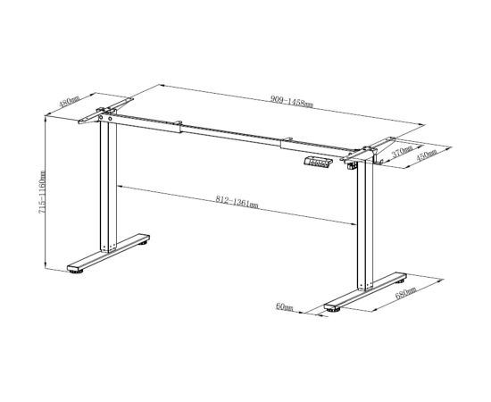 Table leg ERGO FIT with 1 motor, white