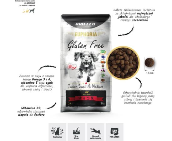 BIOFEED Euphoria Gluten Free Junior small & medium Beef - dry dog food - 12kg