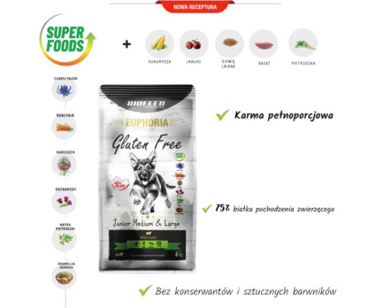 BIOFEED Euphoria Gluten Free Junior medium & large Lamb - dry dog food - 2kg