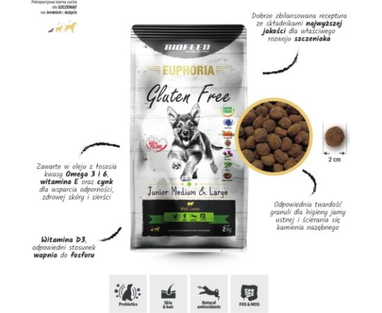 BIOFEED Euphoria Gluten Free Junior medium & large Lamb - dry dog food - 2kg