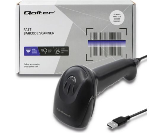 Qoltec 50866 Laser barcode reader 1D | CCD | USB | Black