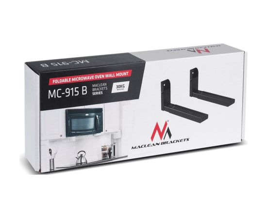 Maclean MC-915 B Universal Microwave Bracket Holder Wall Mount Adjustable Solid Metal Kitchen 30kg Black