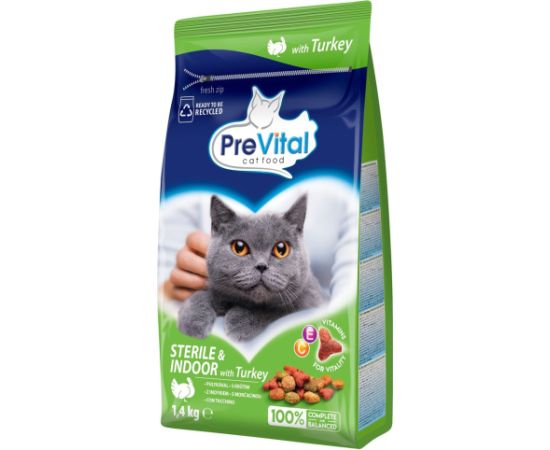 PREVITAL Cat Food Sterile with Turkey - Dry Cat Food - 1.4 kg