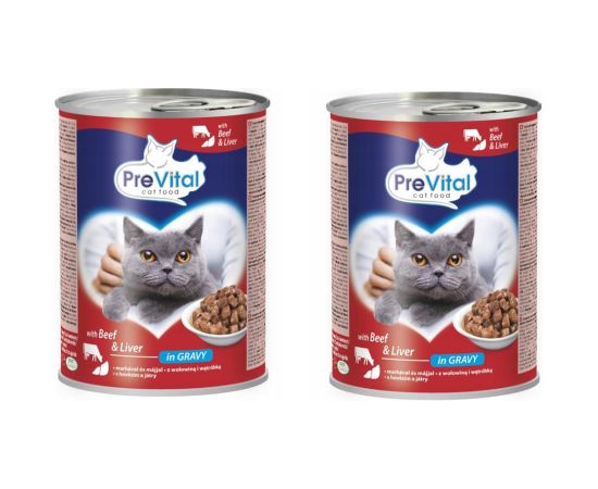 PREVITAL wołowina-wątróbka kawałki w sosie dla kota 415g x 2szt