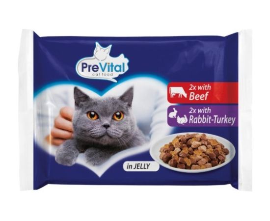 PREVITAL Beef and turkey in gravy - wet cat food - 4 x 100g