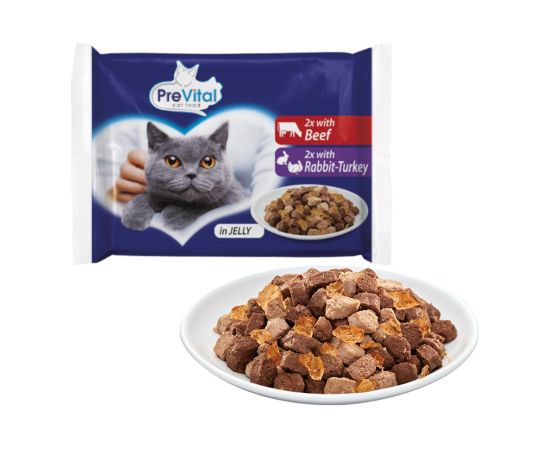 PREVITAL Beef and turkey in gravy - wet cat food - 4 x 100g