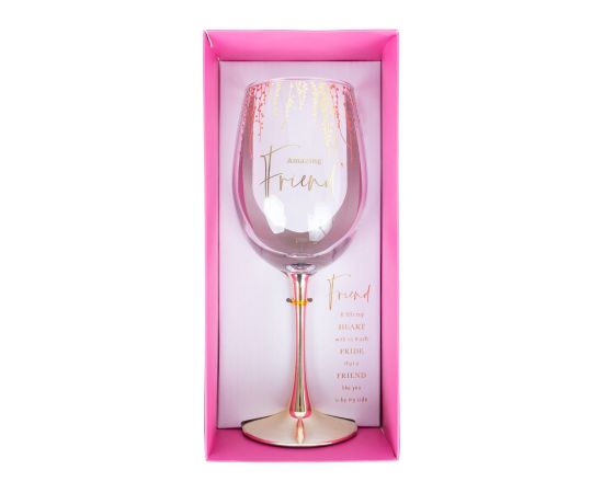 Vīna glāze FLOW "Amazing Friend" H23,7cm 450ml, caurspīdīgs stikls, rozā kaste