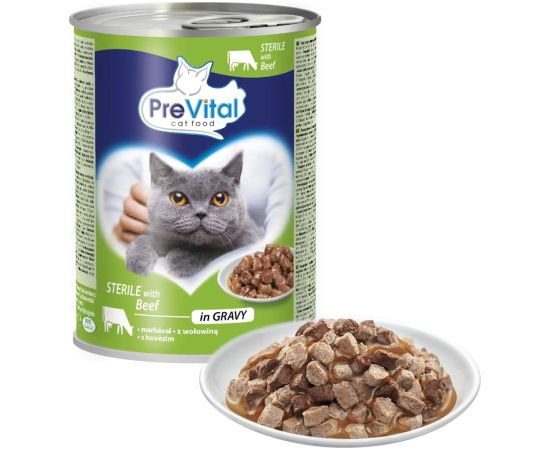 PREVITAL Cat Food Sterile Beef in Sauce - Wet Food for Cats - 415g