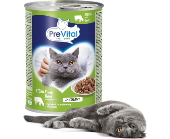 PREVITAL Cat Food Sterile Beef in Sauce - Wet Food for Cats - 415g