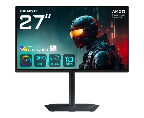 GIGABYTE MO27Q2 27" OLED QHD Gaming Monitor - 2560 x 1440, 240Hz, 0.03ms, 250 cd/m², Display HDR True Black 400, HDMI 2.1, Displayport 1.4