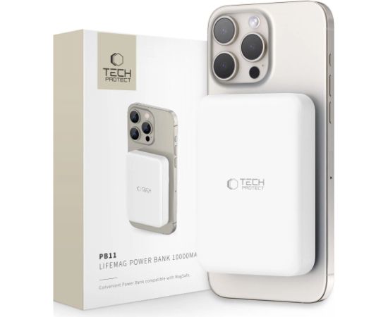 Tech-Protect LifeMag PB11 Powerbank с портом USB-C MagSafe 10000mAh 15W - белый + кабель USB-C