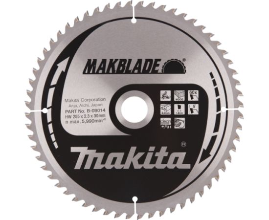 Griešanas disks kokam Makita MAKBLADE; 255x2,3x30,0 mm; Z60; 5°