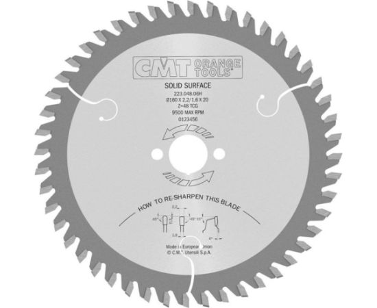 Grieznis CNC frēzei CMT CORIAN® D=160X2,2X20 Z=48 MHWG