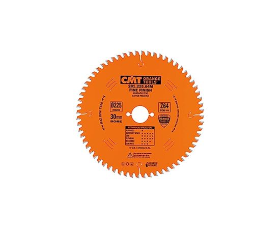 Griešanas disks kokam CMT 281; 225X2,6X30; Z64; 4°