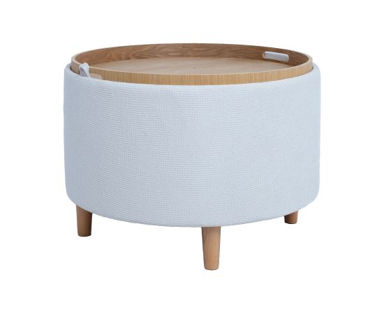 Tumba / galds HIRO D56xH42,5cm, balts, ar uzglabāšanas kasti un paplāti