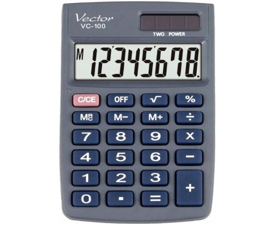 Vector KAV VC-100 office calculator, 8 digits, 58 x 88.5 mm, grey