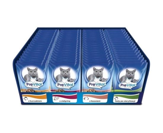 PREVITAL Cat Food Mix 4 Flavors Chicken, Veal, Salmon, Poultry – wet cat food – 96 x 100 g