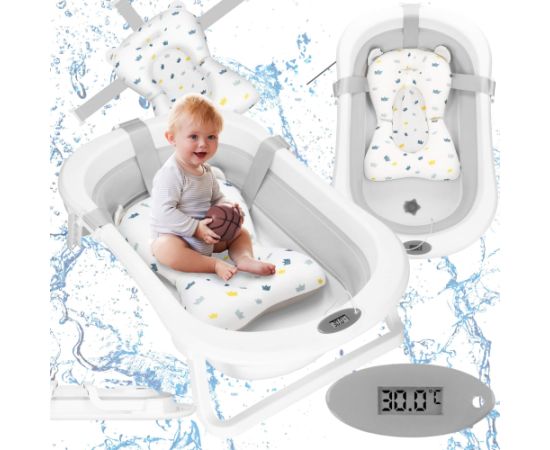 Переносная детская ванночка Springos SB0060 40 л бело-серая с подушкой, пробкой и термометром