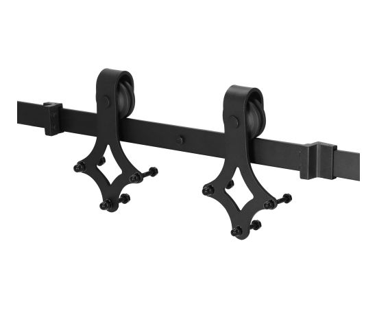 Bīdāmo durvju sistēma Springos HA5002, 183 cm, sliede līdz 100 kg, barn door, tērauds, melna