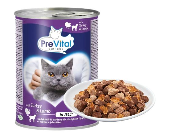 PREVITAL Cat Food with lamb and turkey in jelly - wet food for cats - 415g