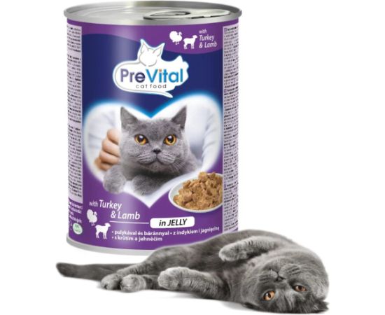 PREVITAL Cat Food with lamb and turkey in jelly - wet food for cats - 415g