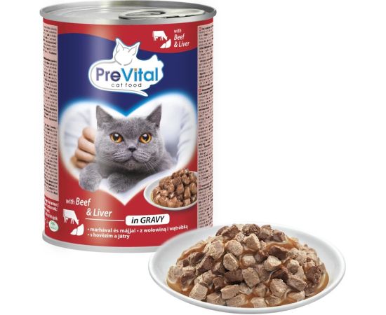 PREVITAL Cat Food with beef and liver in sauce - wet cat food - 415 g