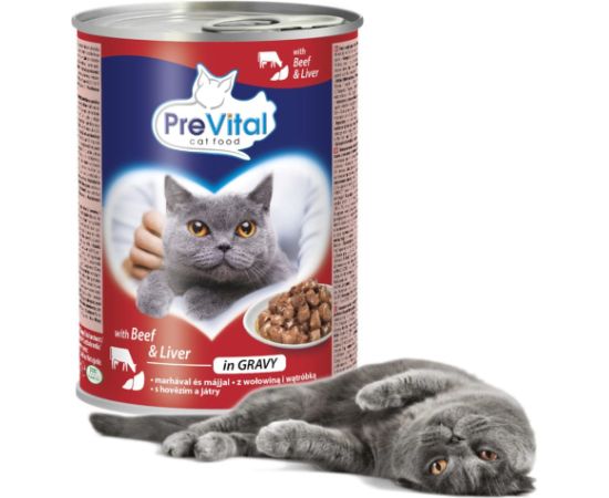 PREVITAL Cat Food with beef and liver in sauce - wet cat food - 415 g