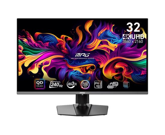 Monitor MSI 31.5" Gaming/4K Panel QD-OLED 3840x2160 16:9 Matte 0.03 ms Swivel Pivot Height adjustable Tilt Colour Black MPG321URXQD-OLED