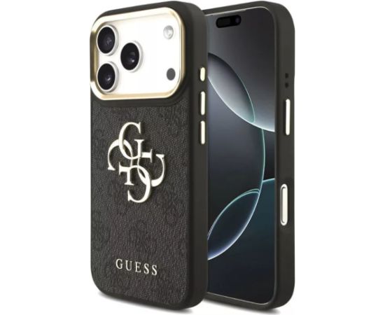 Guess Apple  iPhone 17 Pro Max PU Leather 4G Metal Logo Gold Frame MagSafe Case Black