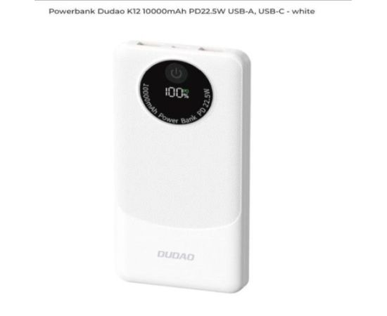 Dudao   Dudao K12 10000mAh PD22.5W USB-A, USB-C White