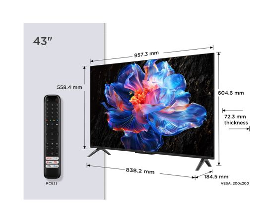 TCL 43P69K TV 109.2 cm (43") 4K Ultra HD Smart TV Wi-Fi Black