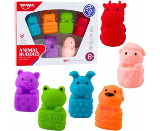 Leantoys Zestaw Miękkich Gumowych Klocków Kolorowe Zwierzątka 6el.