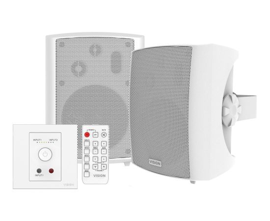 VISION Professional TC3-AMP 2 x 25 W (RMS) Verstarker und SP-1800 5,25-Zoll-Wandlautsprecherpaar, Set - 30 JAHRE GARANTIE - Weiss