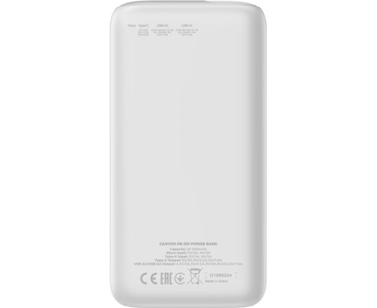 CANYON power bank PB-301 LED 30000 mAh PD 20W QC 3.0 White