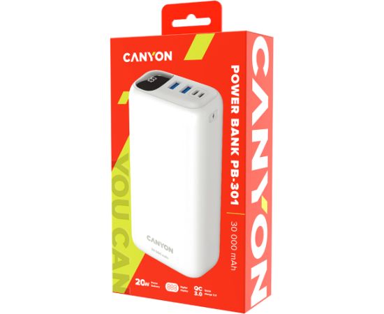 CANYON power bank PB-301 LED 30000 mAh PD 20W QC 3.0 White