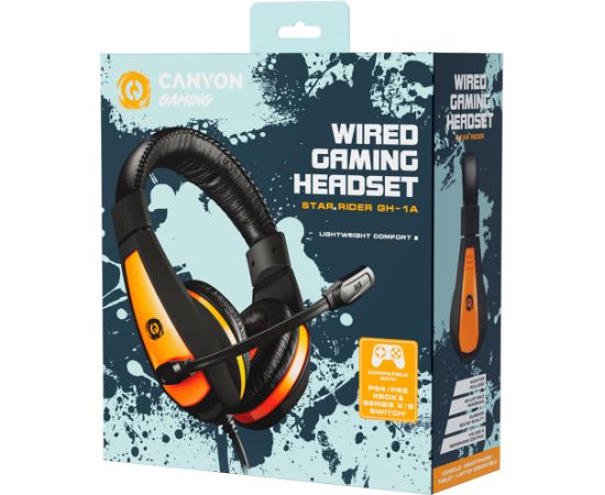 CANYON Star Raider GH-1A, Gaming headset 3.5mm jack with adjustable microphone and volume control, with 2in1 3.5mm adapter, cable 2M, Black, 0.23kg