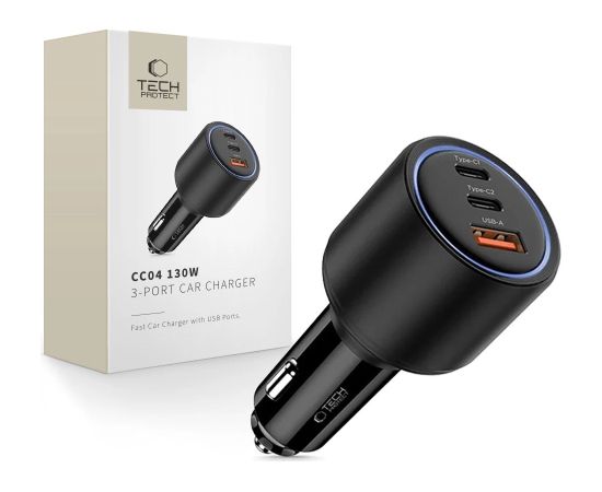 Tech-protect CC04 3-port PD130W car charger - black