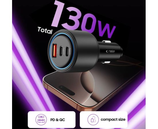 Tech-protect CC04 3-port PD130W car charger - black